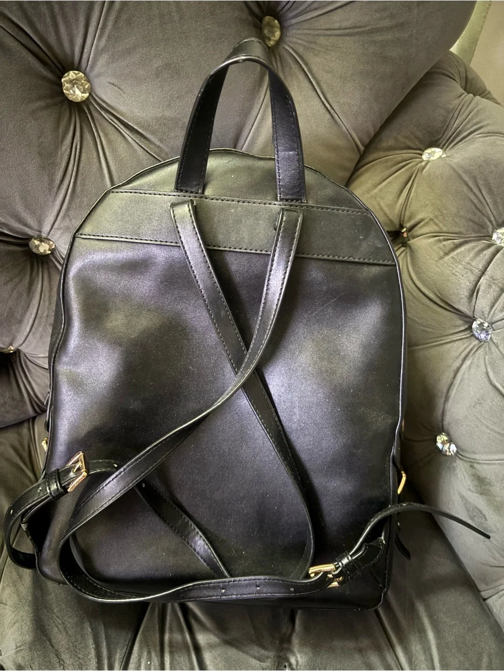 Michael Kors Black Pebbled Leather Backpack with Gold Hardware